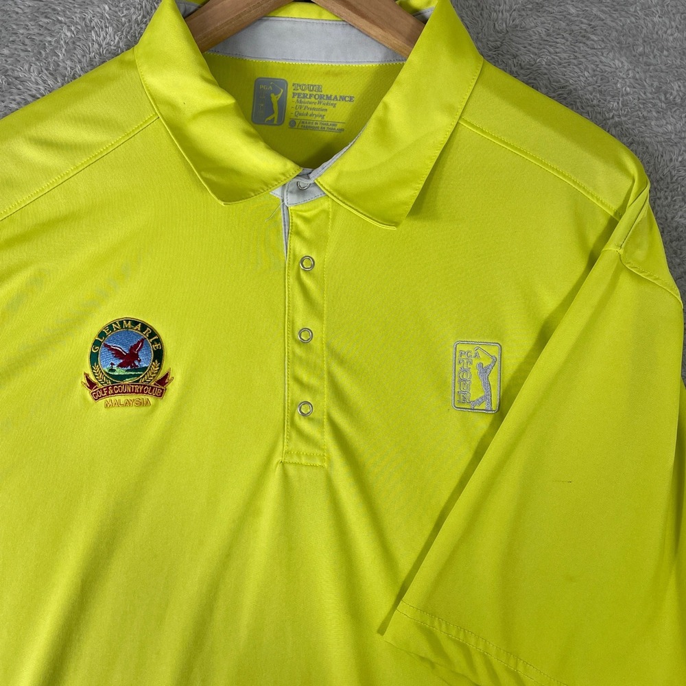 PGA‎ Tour Glenmarie Golf Country Club Polo Shirt Mens XL Yellow Performance Logo